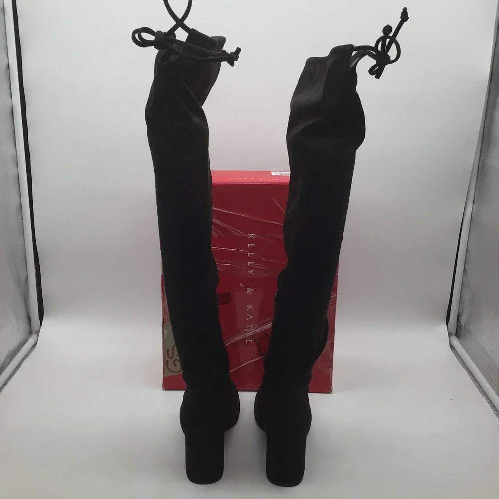 Kelly & Katie KK KRUS Black Microsuede Over The Knee Boots Womens Size 6M NEW